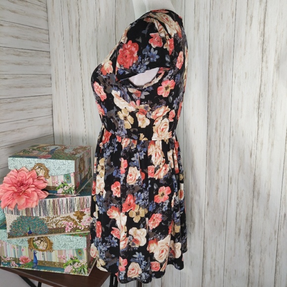 F21 Forever 21 black floral print dress d40 - Picture 2 of 8